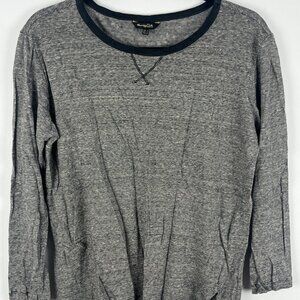 Massimo Dutti Top Blouse Size M Gray 3/4 Sleeve Crew Neck 100% Linen